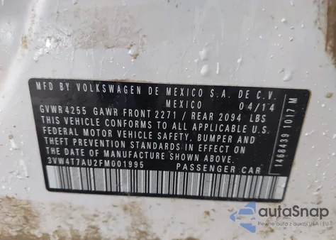 2015 Volkswagen Golf Gti 2.0T Autobahn 4-Door z USA, uszkodzony, nr VIN 3VW4T7AU2FM001995